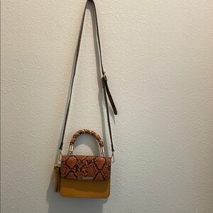 Yellow and Brown Leather Crossbody Bag with Perforated Design